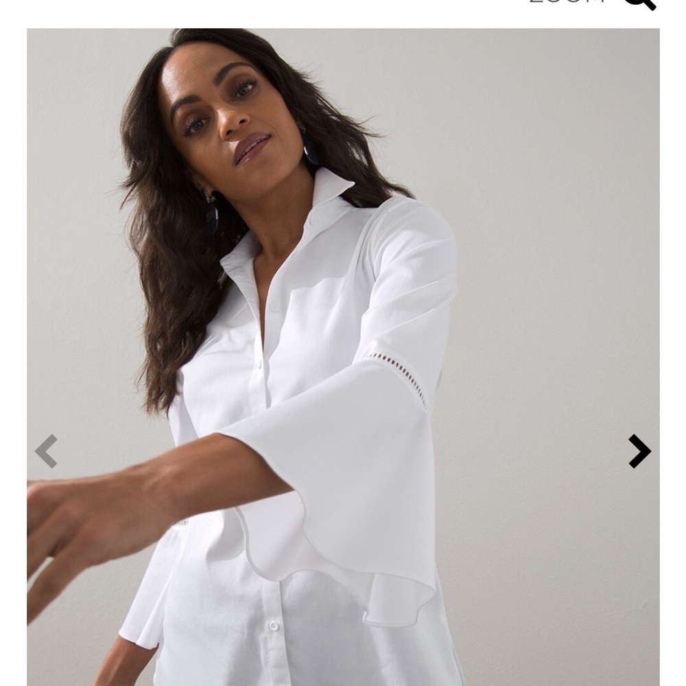 Chicos ~White Flare Sleeve Buttoned Down No Iron